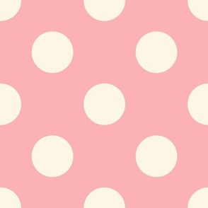 Beige-white-regular-polka-dots-on-vintage-kitschy-soft-pastel-1950s-baby-pink---XL-jumbo