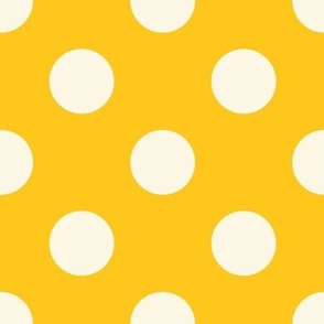 Beige-white-regular-polka-dots-on-vintage-kitschy-1950s-bold-bright-sunny-retro-yellow---XL-jumbo