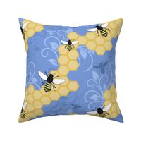Blue Honeycomb Bee Pattern - Large Scale