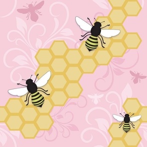 Pink Honeycomb Bee Pattern - Large Scale