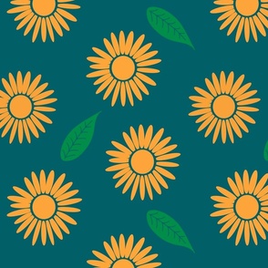 Yellow Daisies on Teal