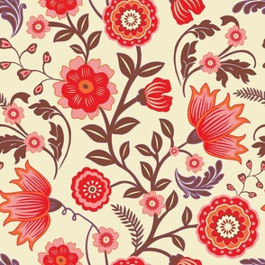 Warm Vintage Indian Floral Block Print