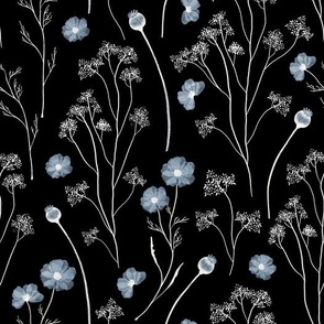 Dark blue wildflowers. Botanical farmhouse. LARGE