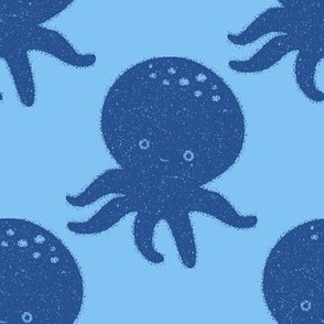 Old Print Blue Octopus Pattern