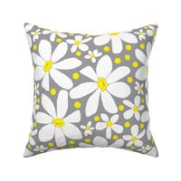 Hippie Daisies White On Gray Large Scale