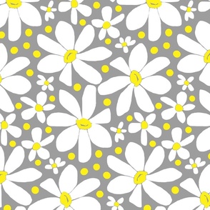 Hippie Daisies White On Gray Large Scale