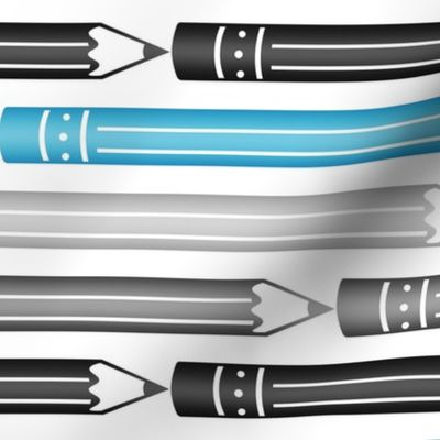 Blue Gray Black Pencils Pattern - Medium Scale