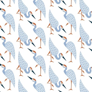 art deco cranes/blue on pure white