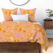 Heart California Cannabis Leaves And Flowers Mini Palm Royale Peachy With Tangerine And Other Oranges And A Kiss Of Light Daffodil Yellow Retro Modern Ditzy Floral Botanical Tropical 60’s Silhouette Print Pattern