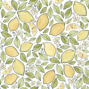 Watercolor Lemons 12x12 - Fresh Lemons on White, Sunny Yellow Tree, Citrus Fruit 32024120