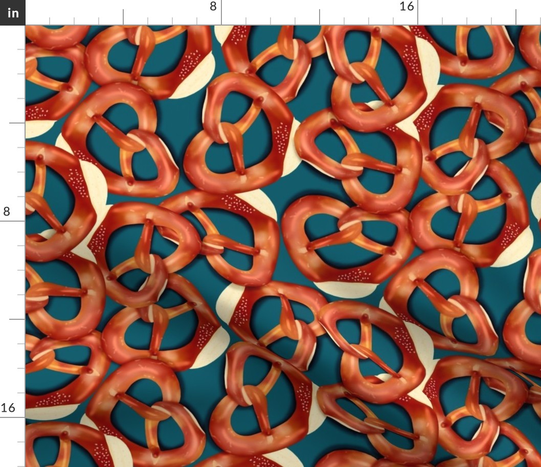 Photorealistic German pretzel delight on turquoise background (medium)
