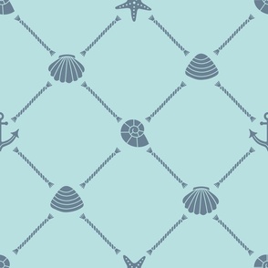 (L) Sea shells and nautical ropes light blue, Coastal Chic 