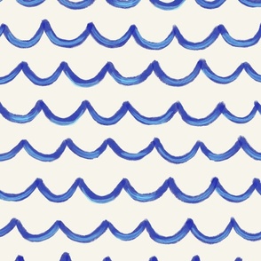 Tranquil Tide: A gouache Waves Pattern in ultramarine blue - large size