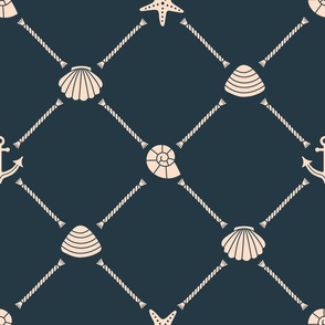 (L)  Sea shells and nautical ropes  midnight blue, Coastal Chic 