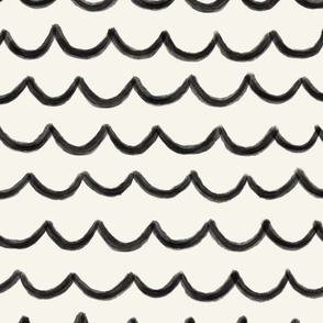 Black gouache ocean waves on an off white background - minimalist style in black and white - large size