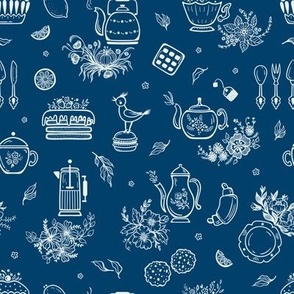 Toile Tea Party - navy blue