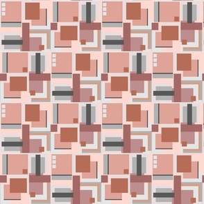 cubism squared in coral and rose