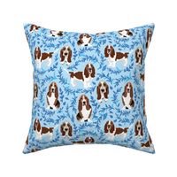 Basset Hound  Dogs and blue leaf pattern 