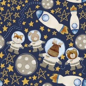 Woodland Animals in Space (Navy Blue) (Large Scale)(10.5"/12")