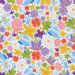 Abstract modern floral ditsy pattern  blue