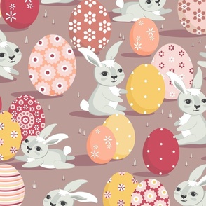 Easter bunnies on a dark beige background