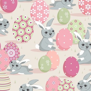 Easter bunnies on a light cream background