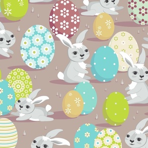 Easter bunnies on a  beige background