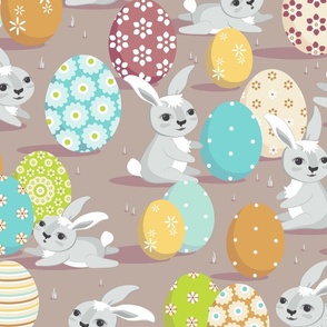 Easter bunnies on a light coffee background