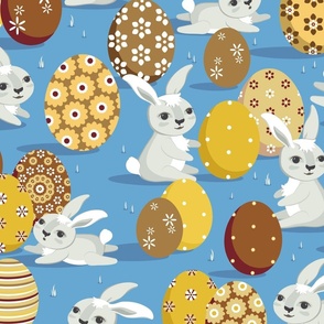 Easter bunnies on a light blue background