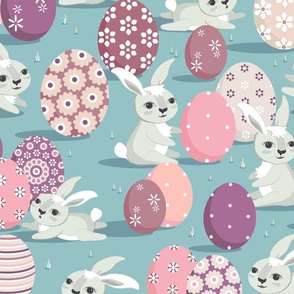 Easter bunnies on a gray-turquoise background