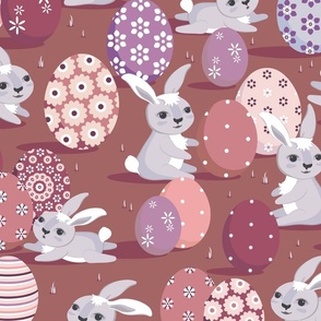 Easter bunnies on a brown background