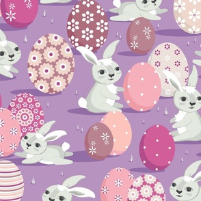 Easter bunnies on a purple background