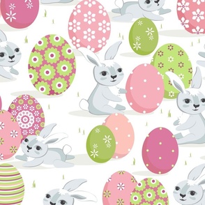 Easter bunnies on a gray-white background