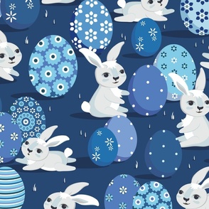 Easter bunnies on a blue background