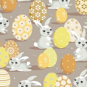 Easter bunnies on a light brown background