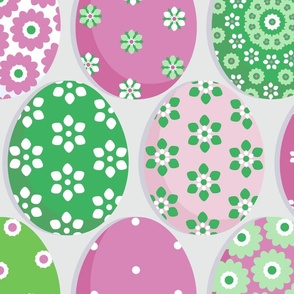 Easter eggs, Green Pink on a Blanc de Blanc background