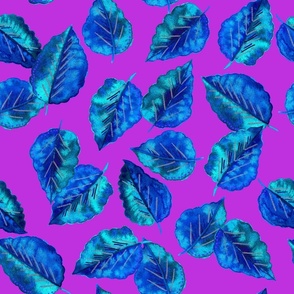 Electric Blue Leaves-Purple Background