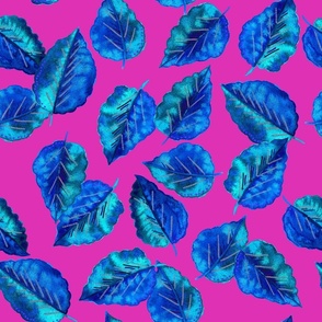 Electric Blue Leaves-Pink Background
