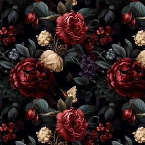 vintage floral on black