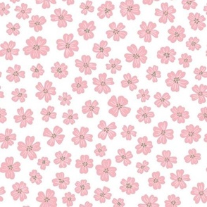 Pink Flowers Scattered on Solid White
