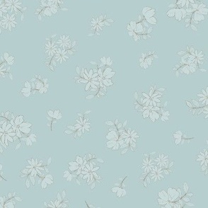 (M) Ditsy Flowers - Delicate Spring Blooms with brown Border on turquoise Background