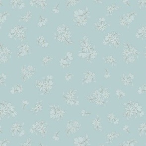 (S) Ditsy Flowers - Delicate Spring Blooms with brown Border on turquoise Background