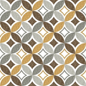 Grunge Texture Circle Lock, X and Diamond Geometric  // Dark Brown, Stone Gray, White // Medium Scale Fabric - 800 DPI, JUMBO Scale Wallpaper - 300 DPI