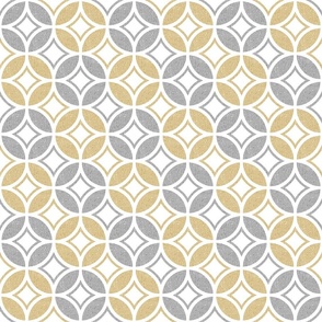 Textured Circle Lock Diamond Geometric  // Gold, Gray and White // V1 // Small Scale - 1200 DPI