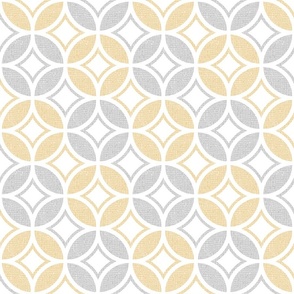 Textured Circle Lock Diamond Geometric  // Gold, Gray and White // V2 // Medium Small Scale - 900 DPI
