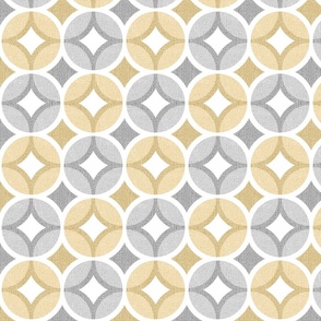 Textured Circle Lock Diamond Geometric  // Gold, Gray and White // V4 // Small Scale - 1029 DPI