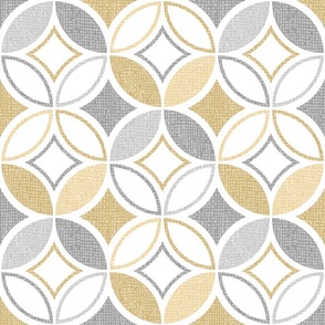 Textured Circle Lock Diamond Geometric  // Gold, Gray and White // V6 // Medium Large Scale - 600 DPI