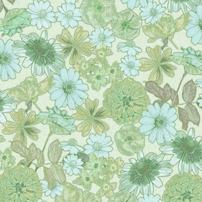REALISTIC FLORAL BOUQUET MIX_MOODY ROMANTIC COUNTRY | ANTIQUE BOTANICAL WALLPAPER | GREEN