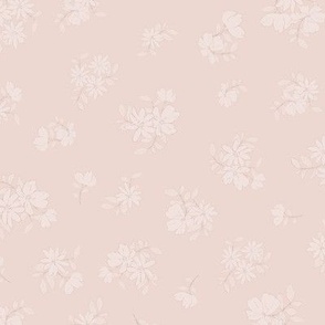 (M) Ditsy Flowers - Delicate Spring Blooms with pink border on antique pink Background