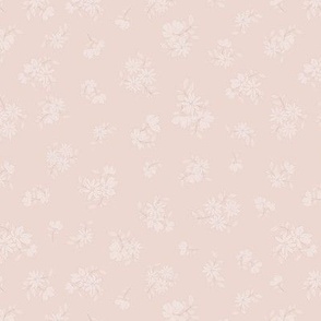 (S) Ditsy Flowers - Delicate Spring Blooms with pink border on antique pink Background